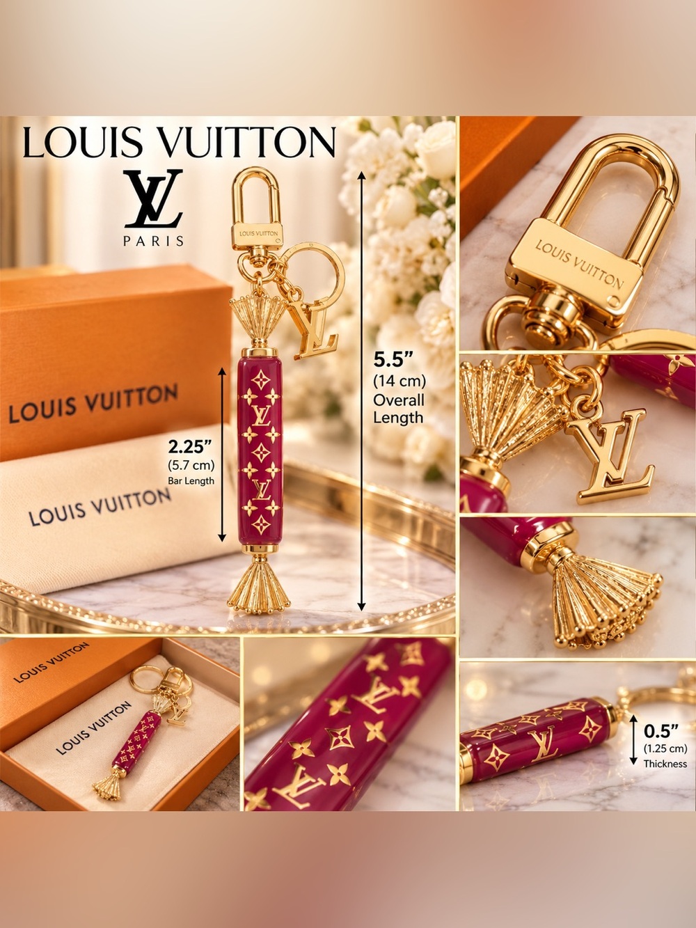 Pink and Gold Monogram Candy Charm Keyring